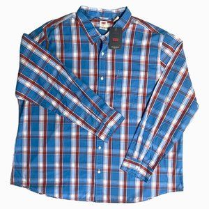 Levi Button Down Shirt Mens Blue Plaid Long Sleeve 3XL New With Tags